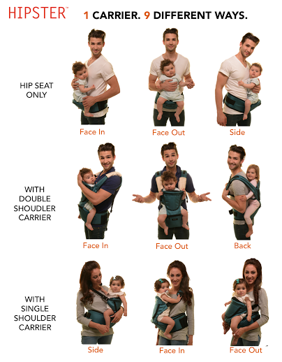 In addition to the Hip Seat only, Side position, there are 8 other ways to use this carrier!