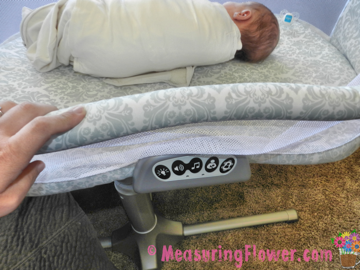 The front side of the Bassinest can be pushed to down, making it easier to pull baby out or put baby down.