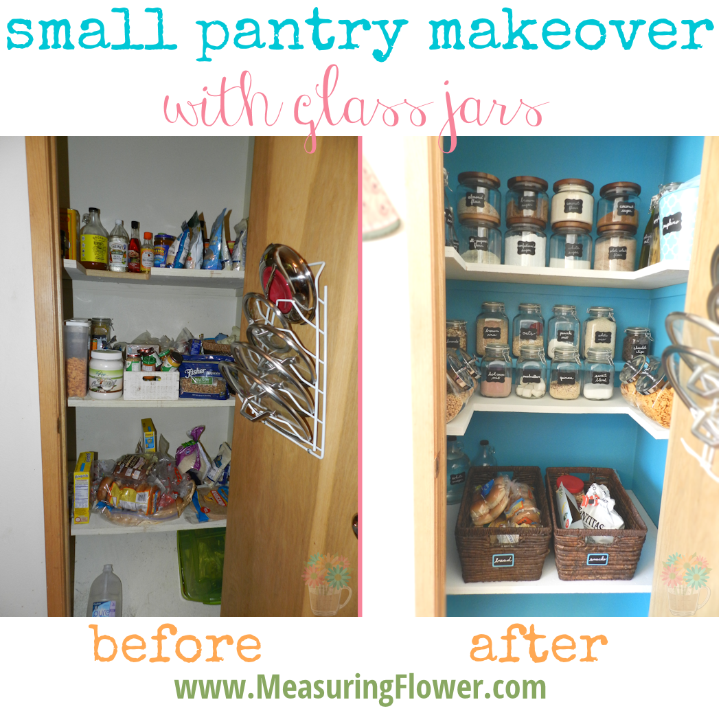 Small Pantry Makeover with Glass Jars MeasuringFlower.com