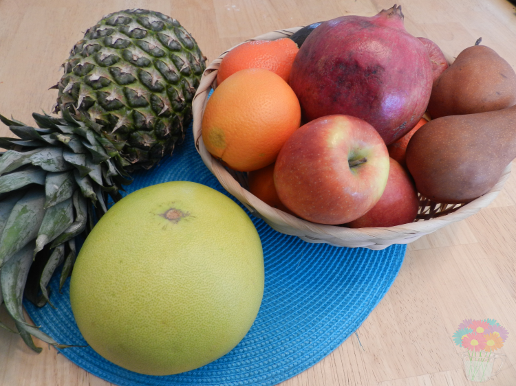 Pineapple, pummelo, pomegranate, tangelos, oranges, pears, apples!